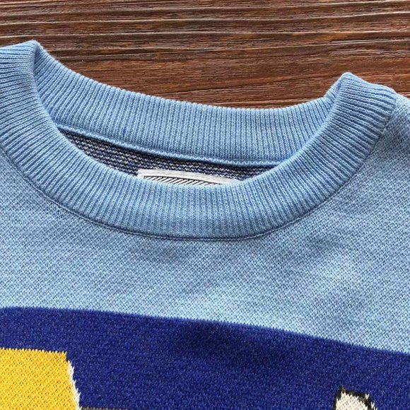 Cavermpt Blue Long Sleeve Smiley Loose Knit Sweater - Picture 15 of 15